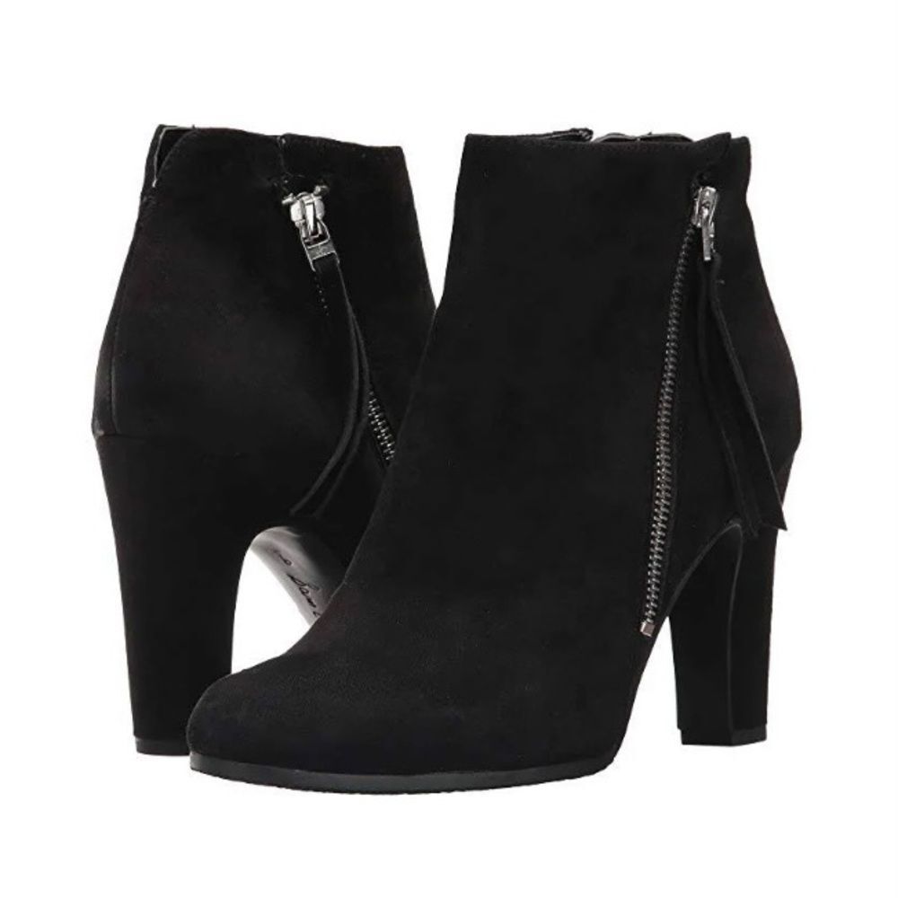 Sam Edelman Sadee Black Suede Heeled Booties Size 9.5 Leather Tall Tassel Zipper